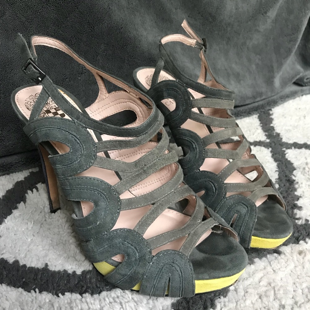 Vince Camuto Suede Heels, Grey/Yellow/Blue